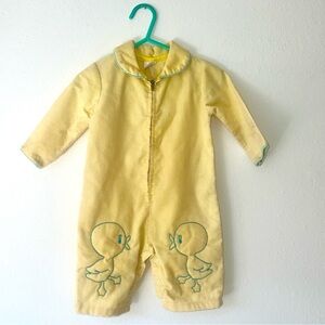 Vintage Sears Corduroy Yellow Duckling Kids One Piece 15-20lbs size Small